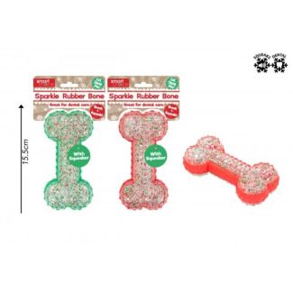 Wholesale Smart Choice Squeaky Glitter Rubber Bone Dog Toy - Assorted