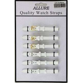 Allure Plain Leather Watch Straps - White - 8mm Wholesale