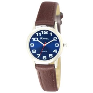 Wholesale Women's Classic Bold Easy Read Strap Watch - Brown / Blue