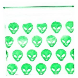 Zipper Grip Seal Printed Resealable Bags - Green Alien (30 x 30mm)