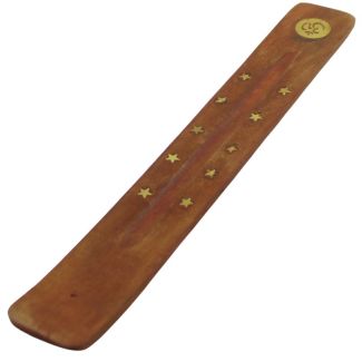 Wooden Incense Stick Holder with Stars and Om Design - 26cm