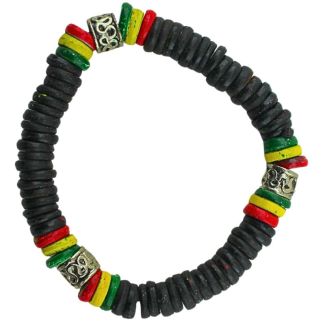 Wooden Rasta Bead Bracelet – Black with Red Yellow Green Rings