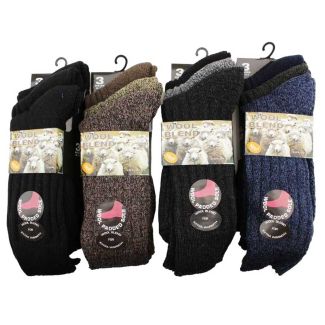 Wholesale Men's Card Of 3 Wool Blend Socks Assorted Colours(6-11)