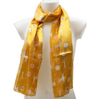 Ladies Snowflake & Reindeer Design Scarf - Yellow