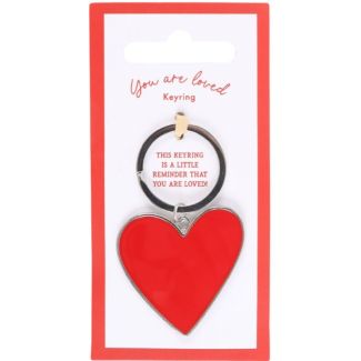 You Are Loved Heart Keyring- Red & Silver