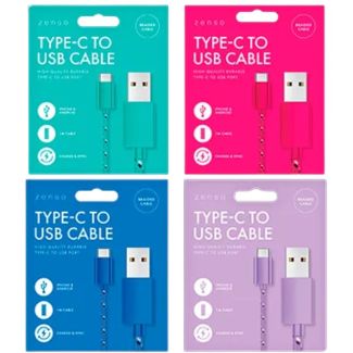 Zenso Braided Cable (Type C to USB)  -  Assorted Colours (1m )