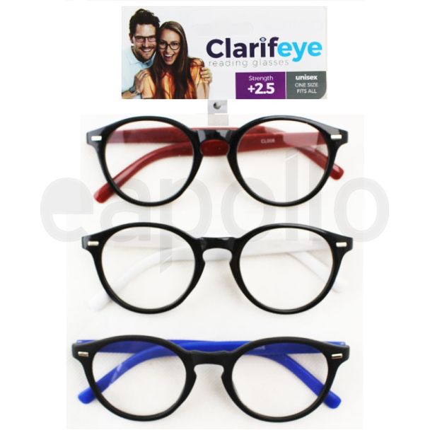 Clarifeye Reading Glasses +2.5 - Assorted Colour