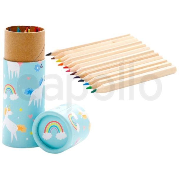 12pcs Unicorn Magic Mini Colouring Pencil Pot - 10.5cm - Asst Colours