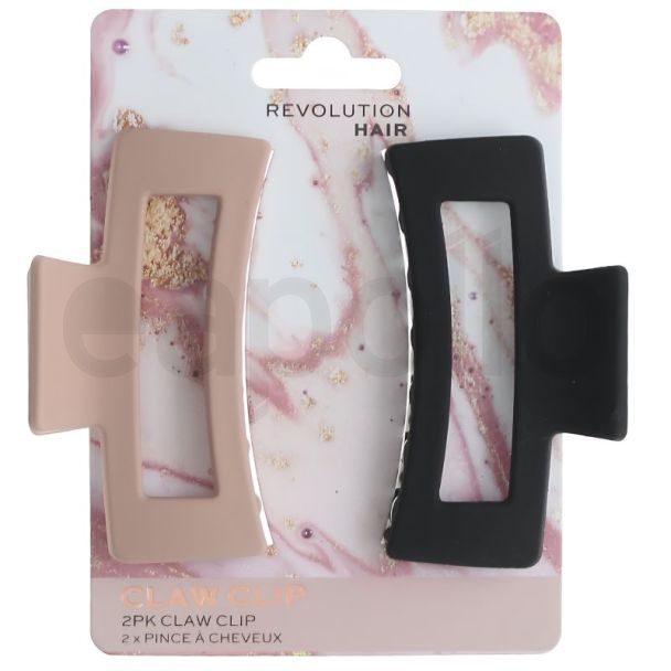 2pcs Revolution Nude & Black Rectangle Matte Hair Clamp - 9cm