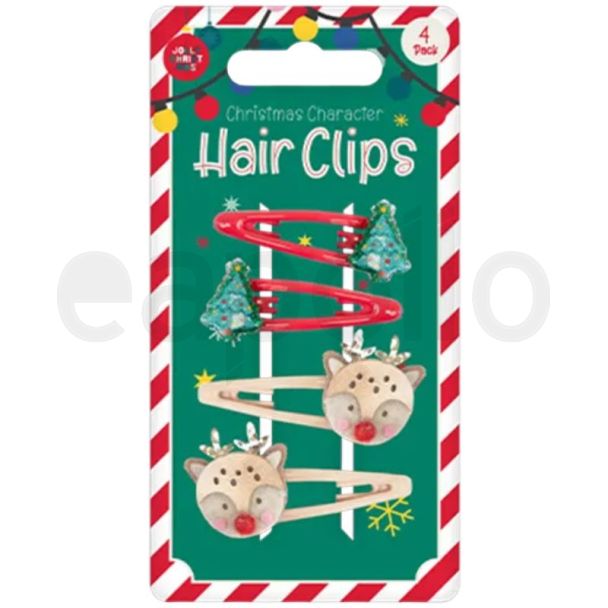 4pcs Christmas Tree & Reindeer Hair Clips - Assorted