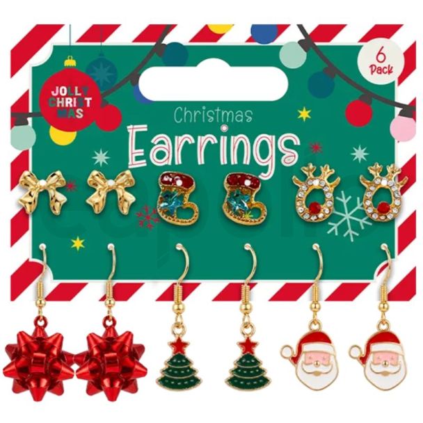 6 Pairs Christmas Earrings - Assorted