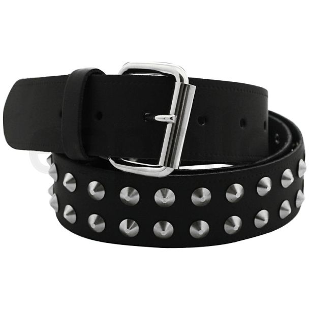 Leather 2 Row Conical Studded Belt Black (XL) Wholesale