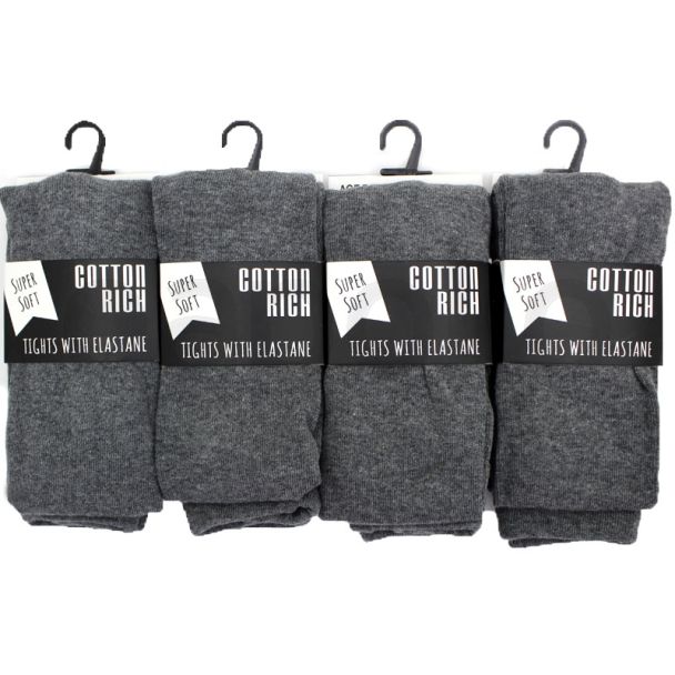 Wholesale Girls School Cotton Rich Tights with Elastane - Grey 