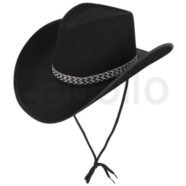 Adult Cowboy Hat With Band & Cord - Black