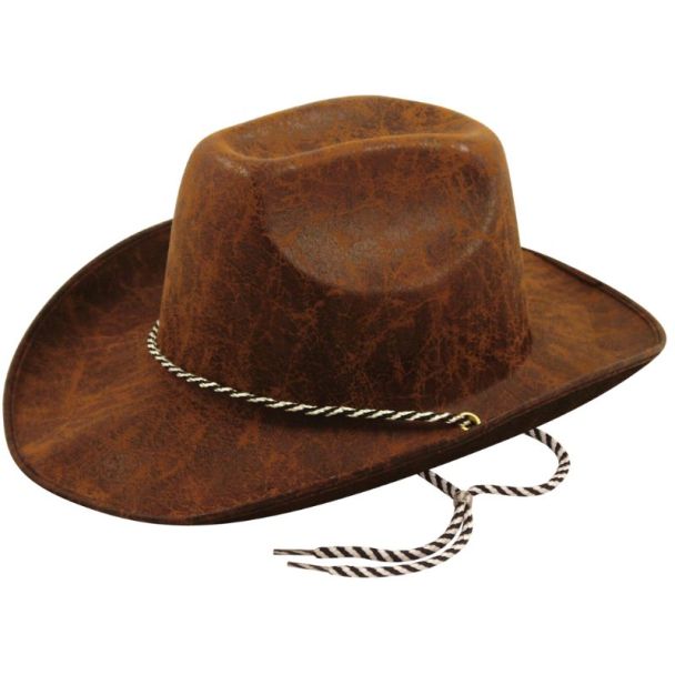 Adult Cowboy Hat With Cord - Leather Look