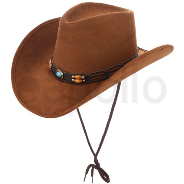 Adult Cowboy Hat With Ornate Band & Cord- Brown