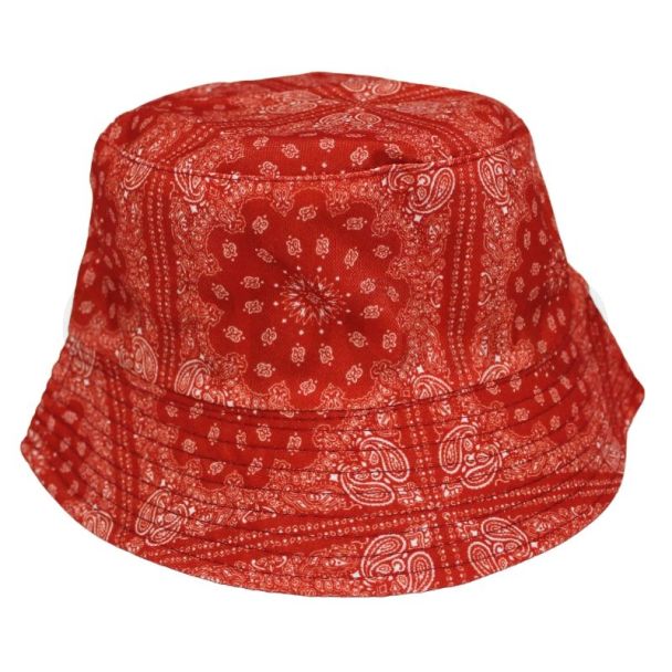 Adults 100% Cotton Reversible Paisley Print Bucket Hat - Red