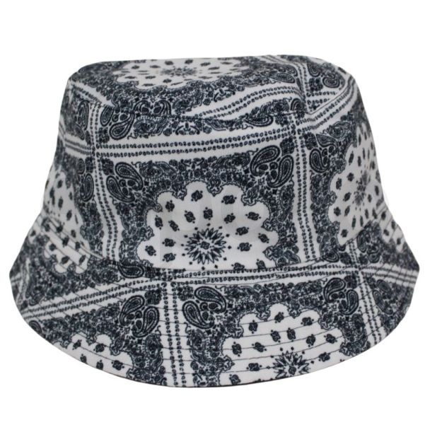 Adults Reversible Paisley Print Bucket Hat - White