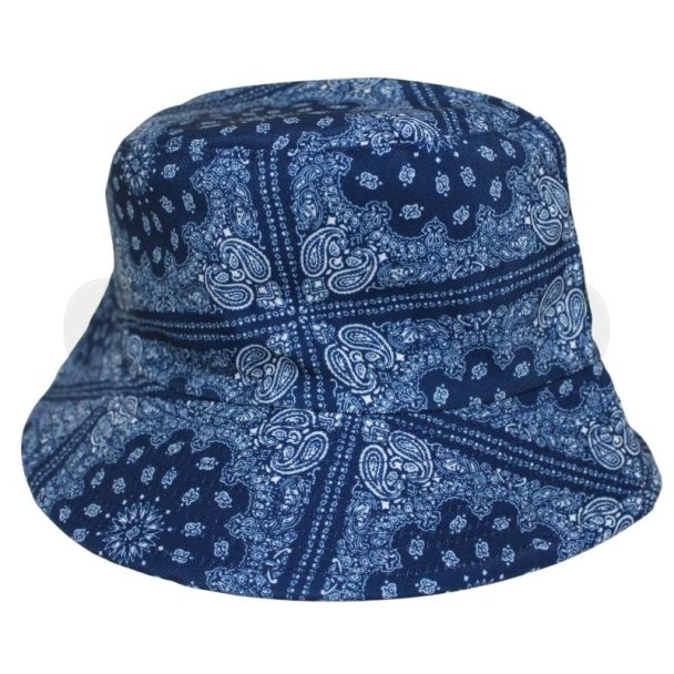 Adults Reversible Paisley Print Bucket Hat - Blue 