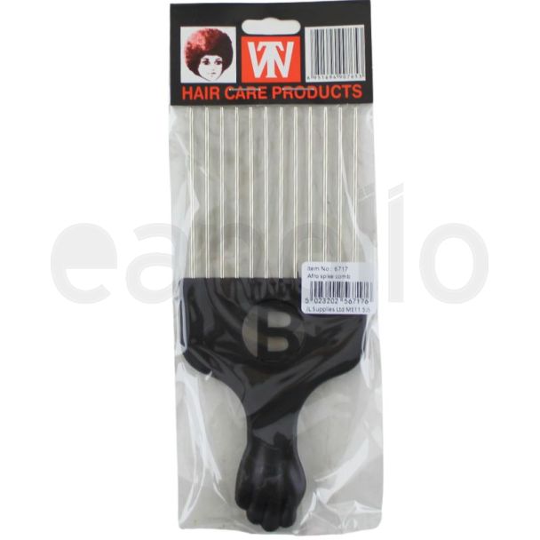 Black Afro Metal Spike Hair Comb - 16cm