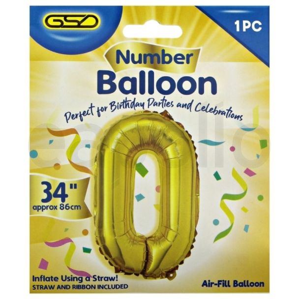 Wholesale GSD Large 34" Foil Balloon Number 0- Gold 
