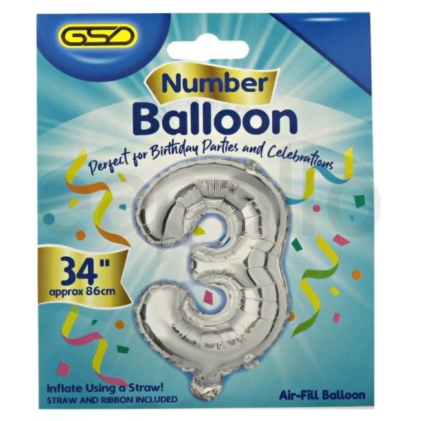 Wholesale Air Fill Number 3 Balloon - Silver