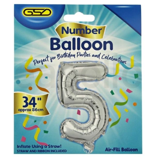 Wholesale Air Fill Number 5 Balloon - Silver