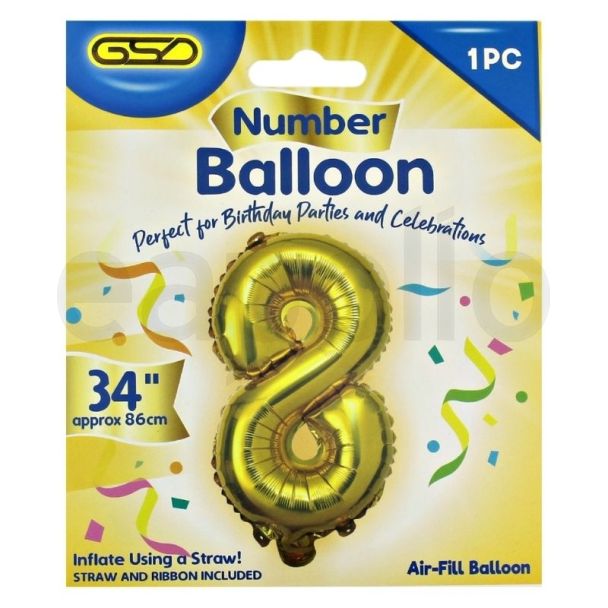 GSD Large 34" Foil Balloon Number 8 - Gold