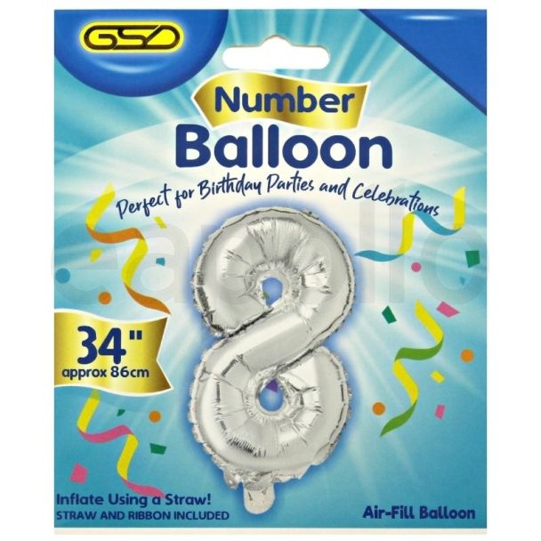 Wholesale Air Fill Number 8 Balloon - Silver