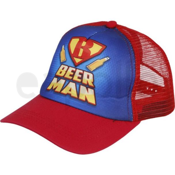 Beer Man Mesh Back Trucker Cap - Red & Blue