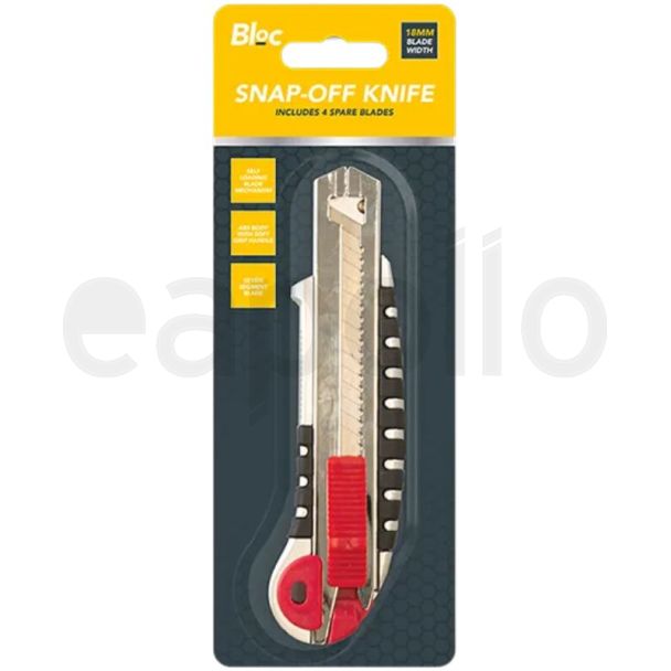 Bloc 18mm Snap Off Knife With 4 Spare Blades