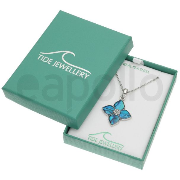 Blue Paua Shell Flower Pendant Necklace