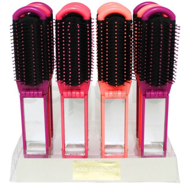 Body Collection Folding Hair Brush With Mirror - Assorted