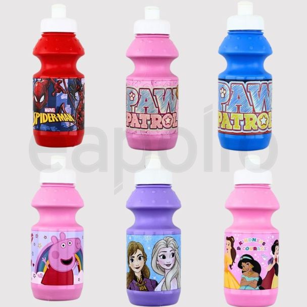 Character Sports Water Bottle 350ml - Spiderman, Paw Patrol, Peppa Pig, Frozen and Disney Princess Assortment