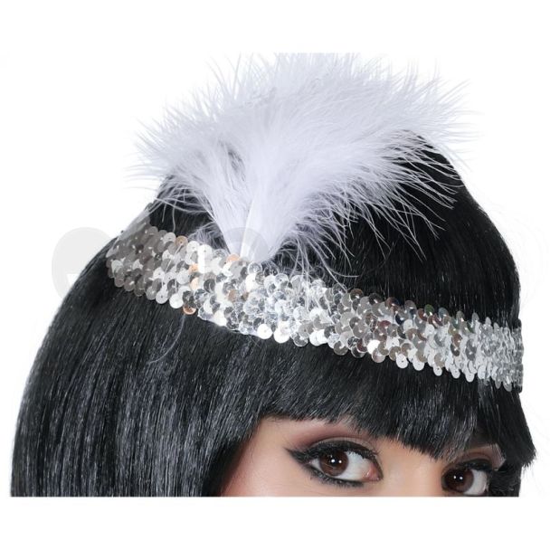 Charleston Silver Sequin Headband / Tiara with Feather