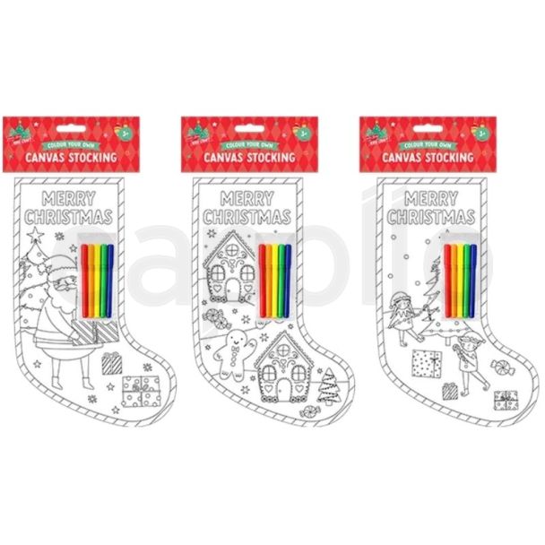 Christmas Colour Your Own Canvas Stocking with Pens - Assorted
