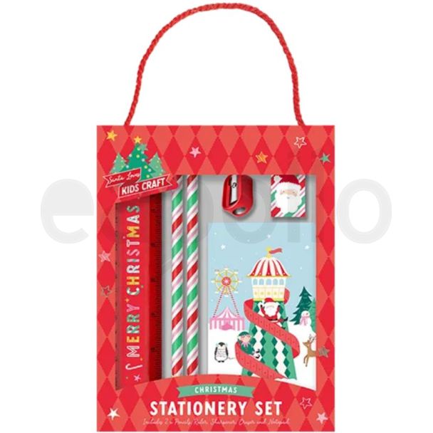 Christmas Stationery Set with Pencils, Sharpener, Eraser, Ruler & Notebook