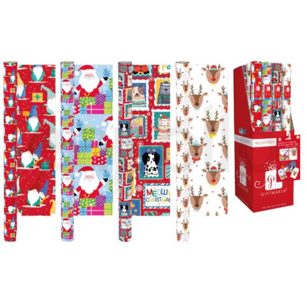 Christmas Wrapping Paper Santa & Friends Design - Assorted (4m)