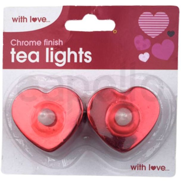 Chrome Finish Heart-Shaped Tealight Candles – Red (2 Pack)