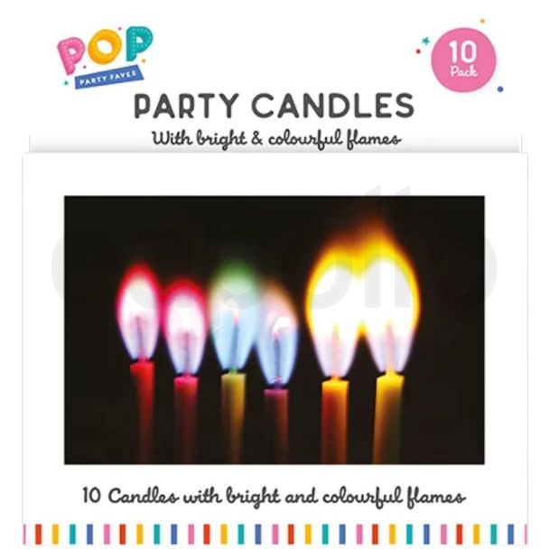 Coloured Flame Birthday Candles (10 Pack) - Assorted