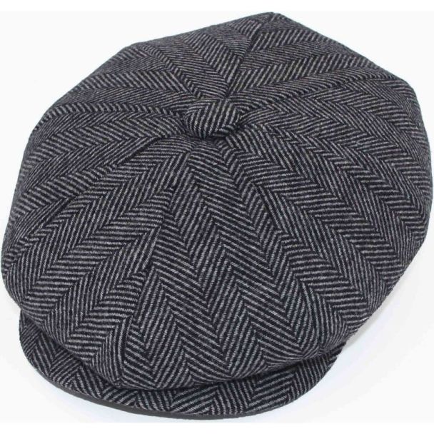 Compact Grey Herringbone Baker Boy Hat – X Large