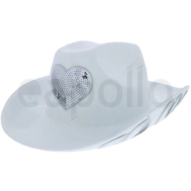 Cowboy Hat with Heart Shape Details - White