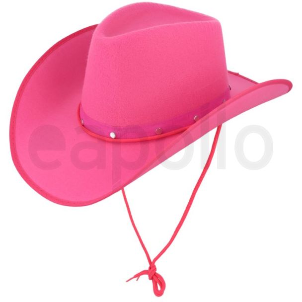 Cowboy Hat with Studded Band & Cord - Pink