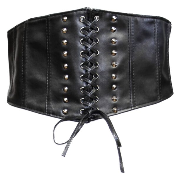 Elasticated Waist Lace Up Corset Belt With Conical Studs 