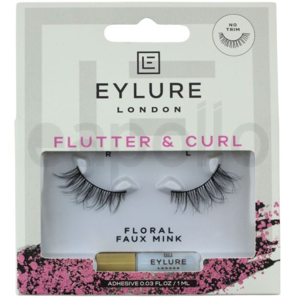 Eylure Flutter & Curl Eyelashes With Glue - Floral Faux Mink