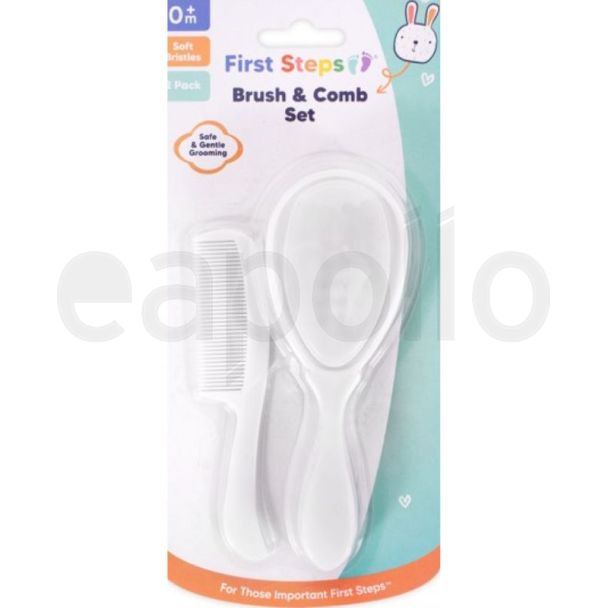 First Steps Baby Comb and Brush Set -  White