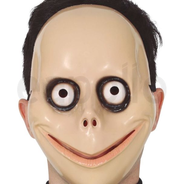 Adult Ghoulish Scare Mask with Bulging Eyes & Freaky Smile - Beige