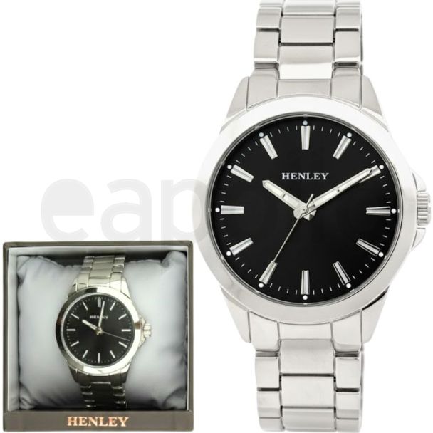 Henley Classic Round Dial Men's Metal Bracelet Watch - Black/Silver