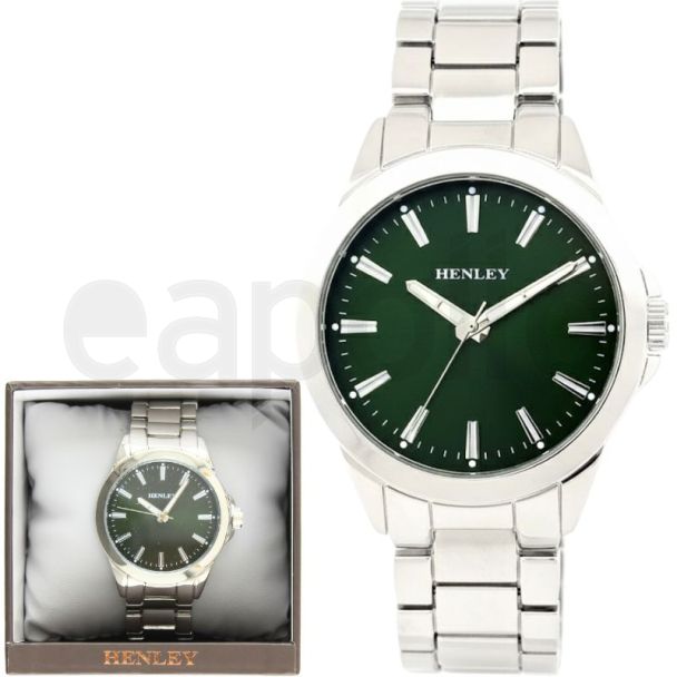 Henley Classic Round Dial Men's Metal Bracelet Watch - Green/Silver
