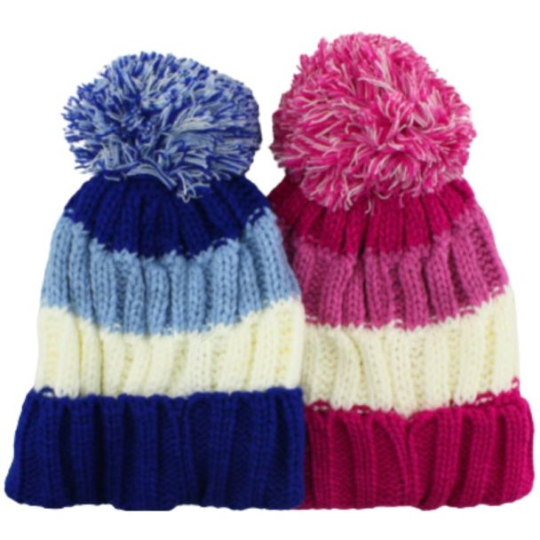Kids Striped Bobble Hat - Assorted Colours 